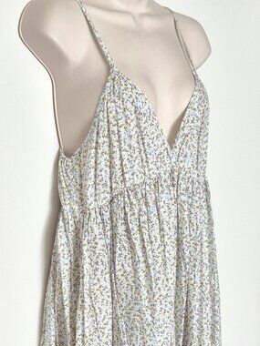 Marcelle Margaux Boho Ruffle Maxi Dress Floral Print White Combo Size L NWT